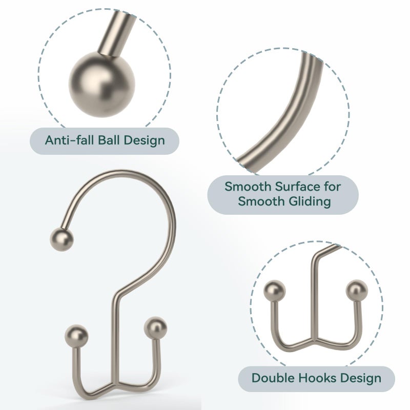 Goowin 24 Pcs Shower Curtain Hooks, Goowin Shower Curtain Rings, Durable Shower Curtain Rings Rust Proof, Double Glide Shower Rings for Curtain, Simple Shower Hooks for Shower Curtain & Liner, Matte Nickel - Image 5